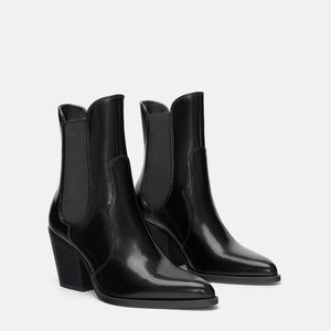 Zara Black Cowboy Style Ankle Boots